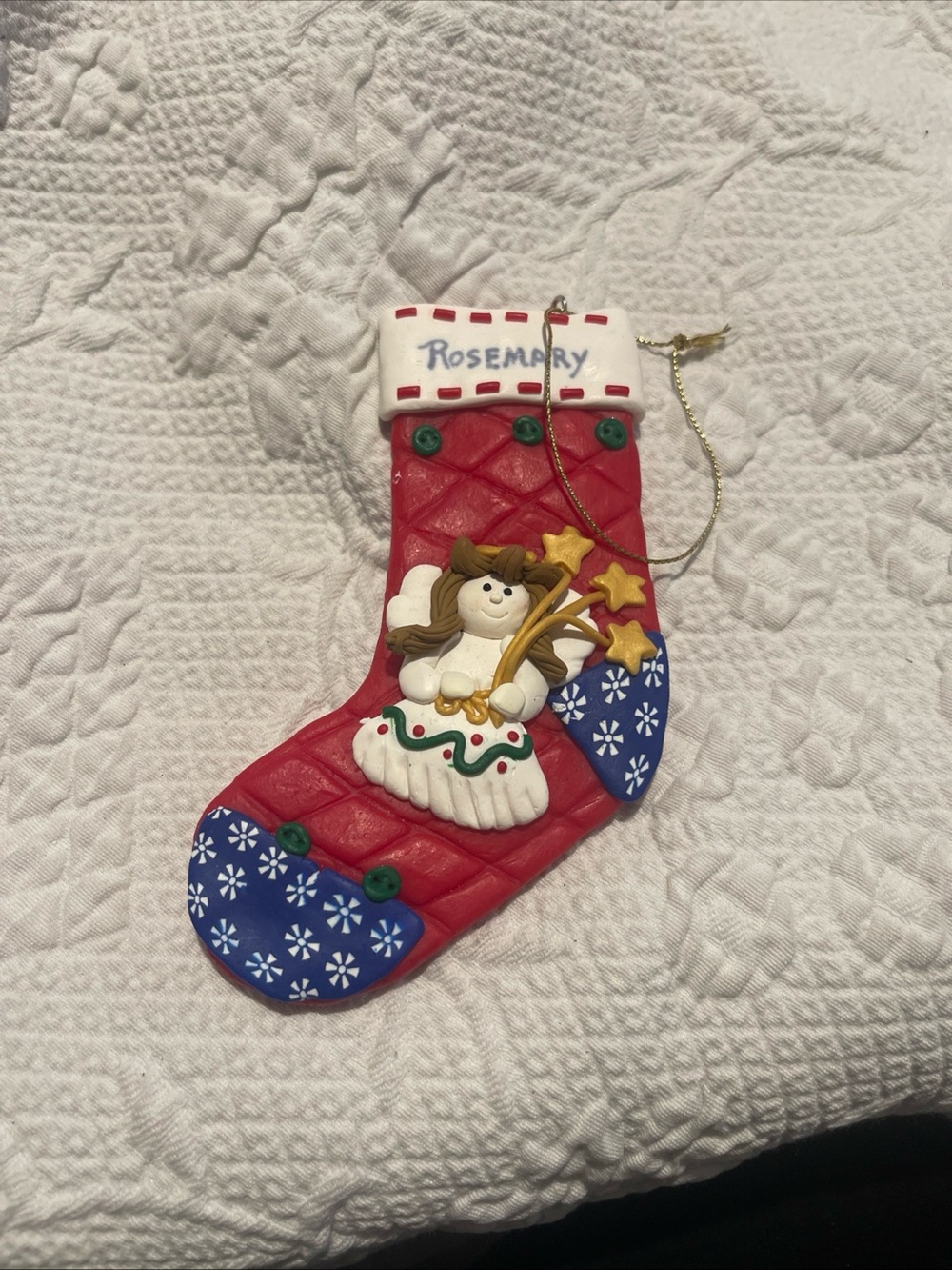 Personalized 'Rosemary' Christmas Stocking  &Metal Curly Hair Angel Ornaments